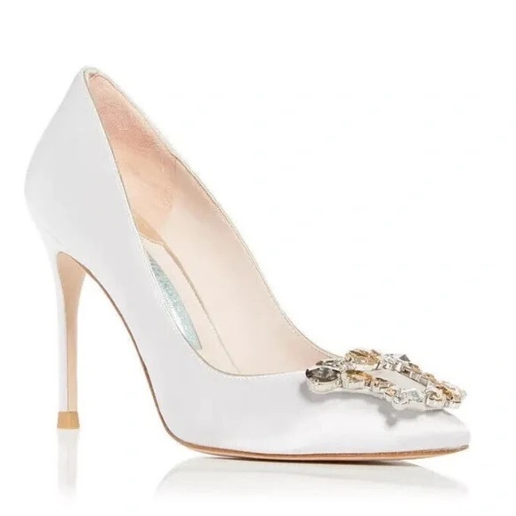 Sophia Webster Margaux Embellished Pointed Pumps US 9.5/ EU 39.5 Ivory Satin New - Picture 1 of 14